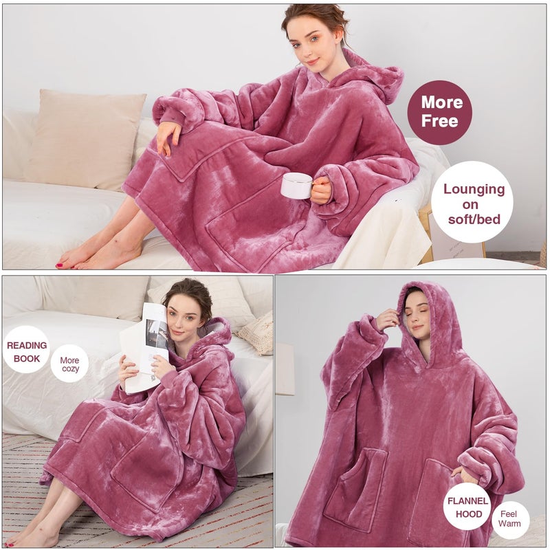 Aemicion Wearable Blanket for Women,Warm Cozy Oversized Hoodie Blanket as Pink Gifts for Women Mom Girlfriend-Mellow Rose - Image 4